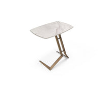 Load image into Gallery viewer, Ceramic Faux Marble Steel End Table - White / Bronze
