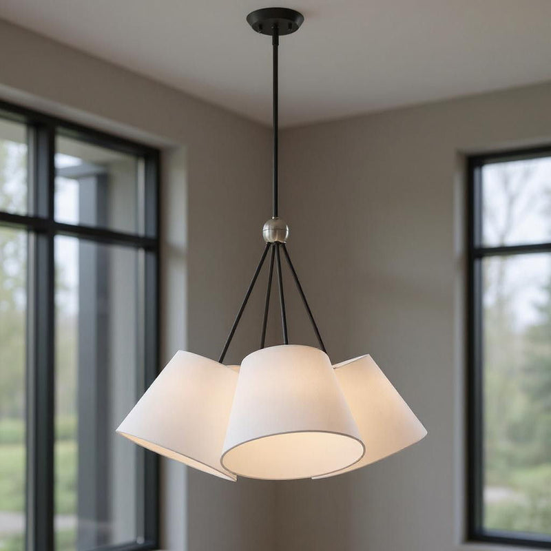 26" Four Light Dimmable Chandelier With Shades - Black