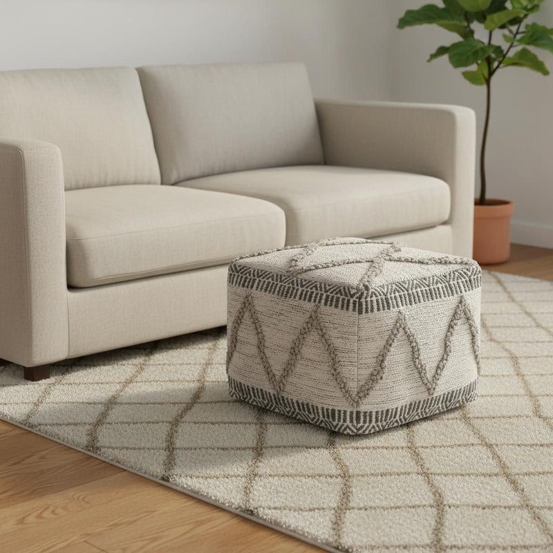 18" Wool Pouf Ottoman - Gray