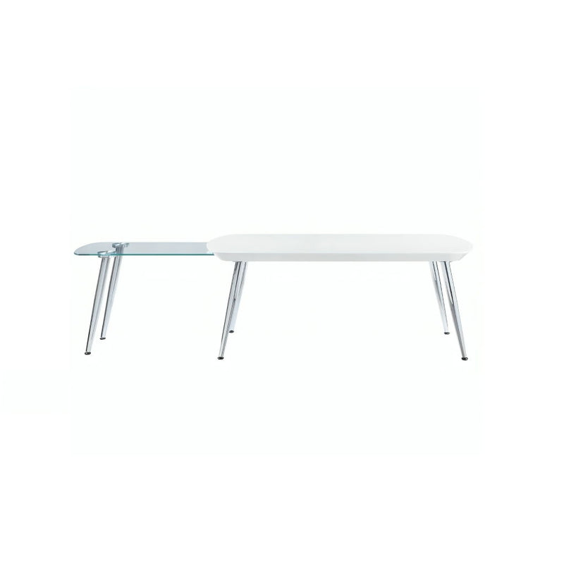 Clear And Silver Wood And Glass Extendable Coffee Table - White