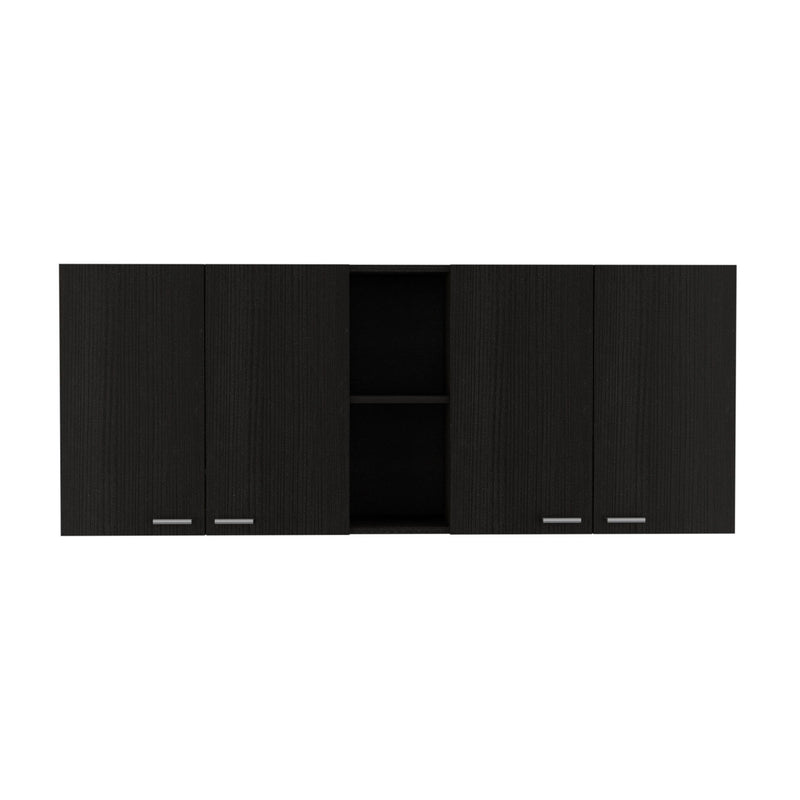 59" Wood Wall mounted Accent Cabinet With Five Shelves - Black