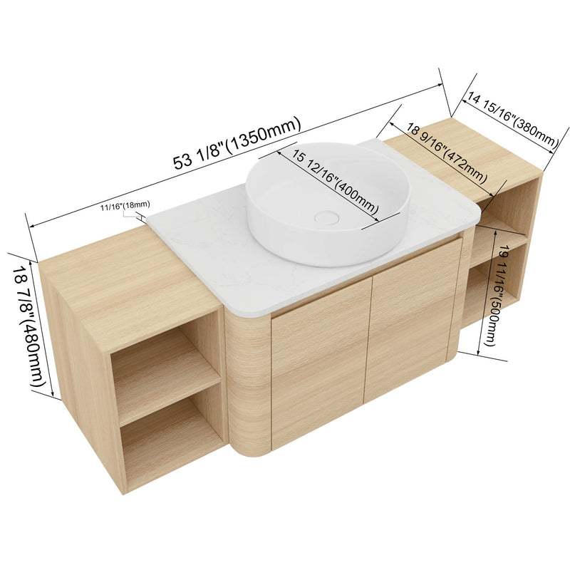 Mounted Bathroom Vanity With Art Sink, 2 Storage Shelves, Soft Close Door