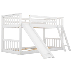 Twin over Twin Bunk Bed with Convertible Slide and Ladder, White