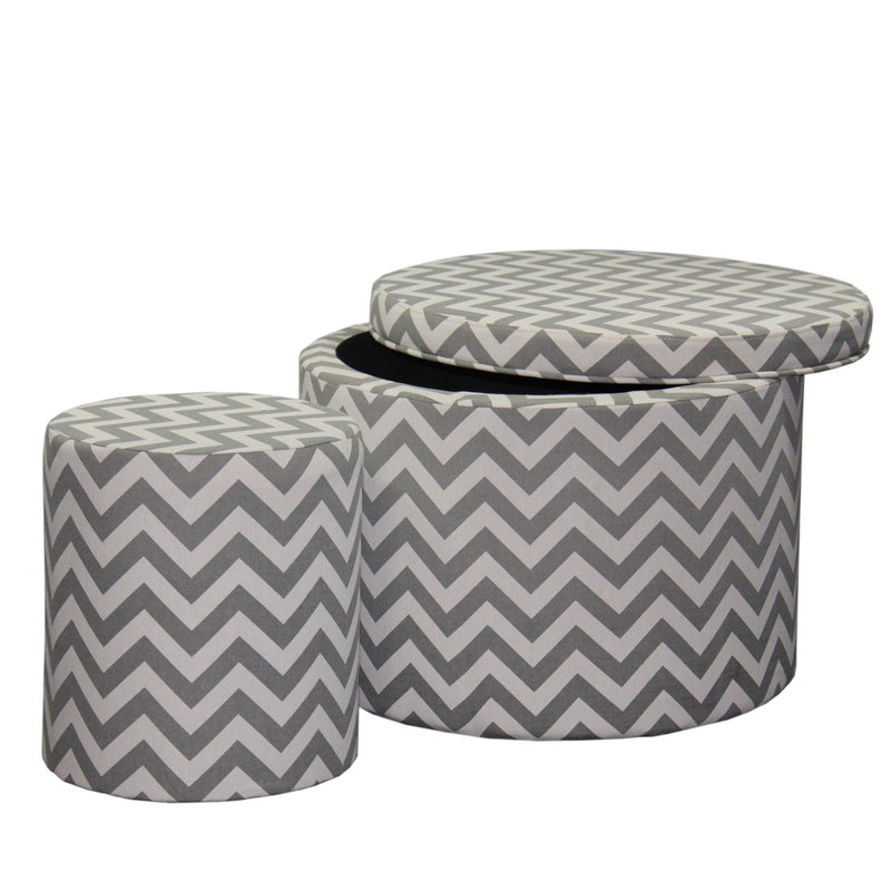 Polyester Blend Round Geometric Footstool Ottoman - Gray