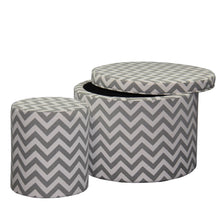 Load image into Gallery viewer, Polyester Blend Round Geometric Footstool Ottoman - Gray
