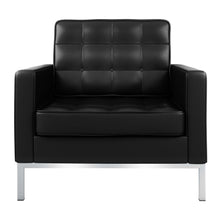 Load image into Gallery viewer, Italian Leather Tufted Arm Chair - Black And Silver
