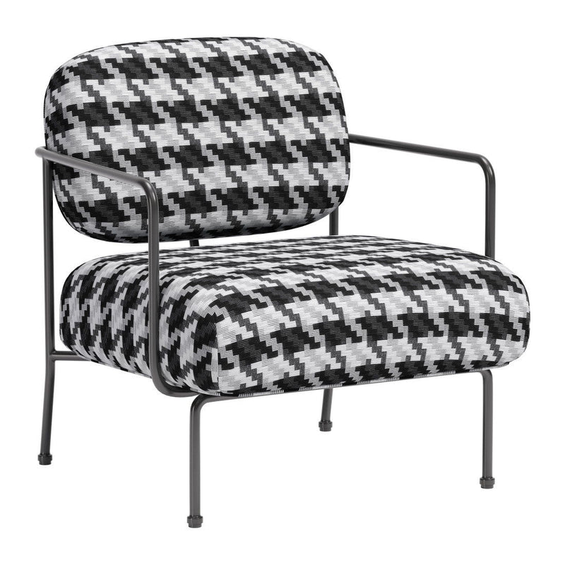 29" Upholstered Houndstooth Arm Chair - Black And White