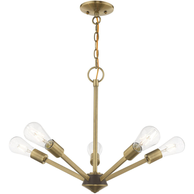 18'' Five-Light Dimmable Chandelier With Shades - Antiqued Brass