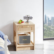 Load image into Gallery viewer, 15.75" Rattan End Table With Drawer, Modern Nightstand, Side Table For Living Room, Bedroom
