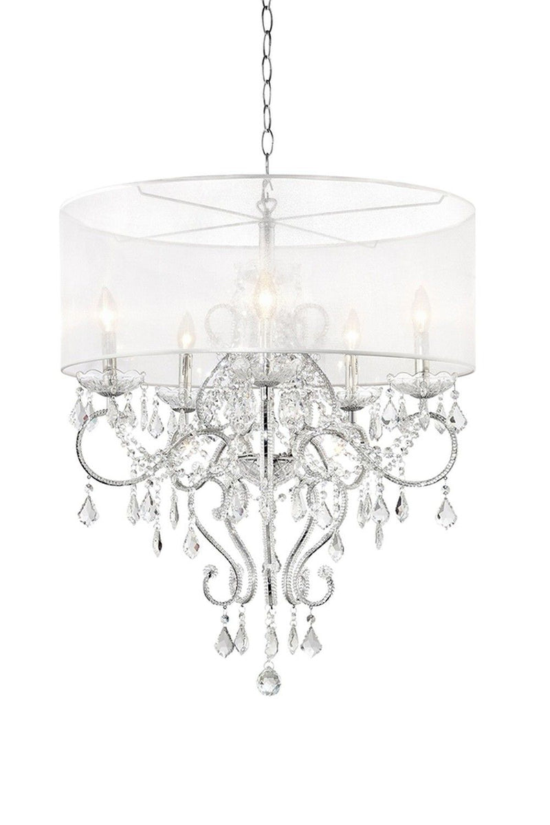 Glam Faux Crystal Hanging Celing Lamp With See Thru Shade - Silver