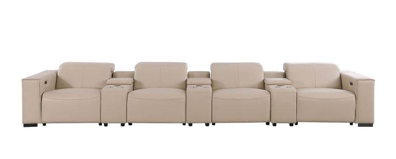 Top Grain Leather Reclining Metal USB Sofa (720318) - Beige