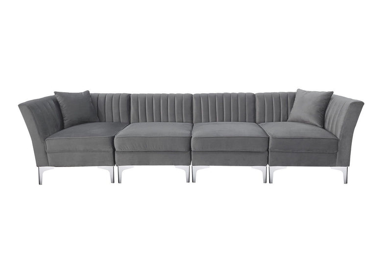 Velvet Sofa Toss Pillows With Silver Legs - Gray