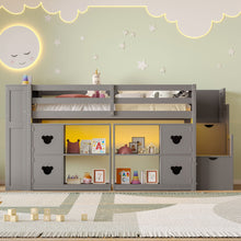 Load image into Gallery viewer, Loft Bed With Storage Cabinets, Staircase Drawers &amp; LED Lights

