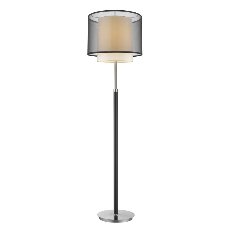Traditional Shaped Floor Lamp With Black And White Drum Shade - Chrome