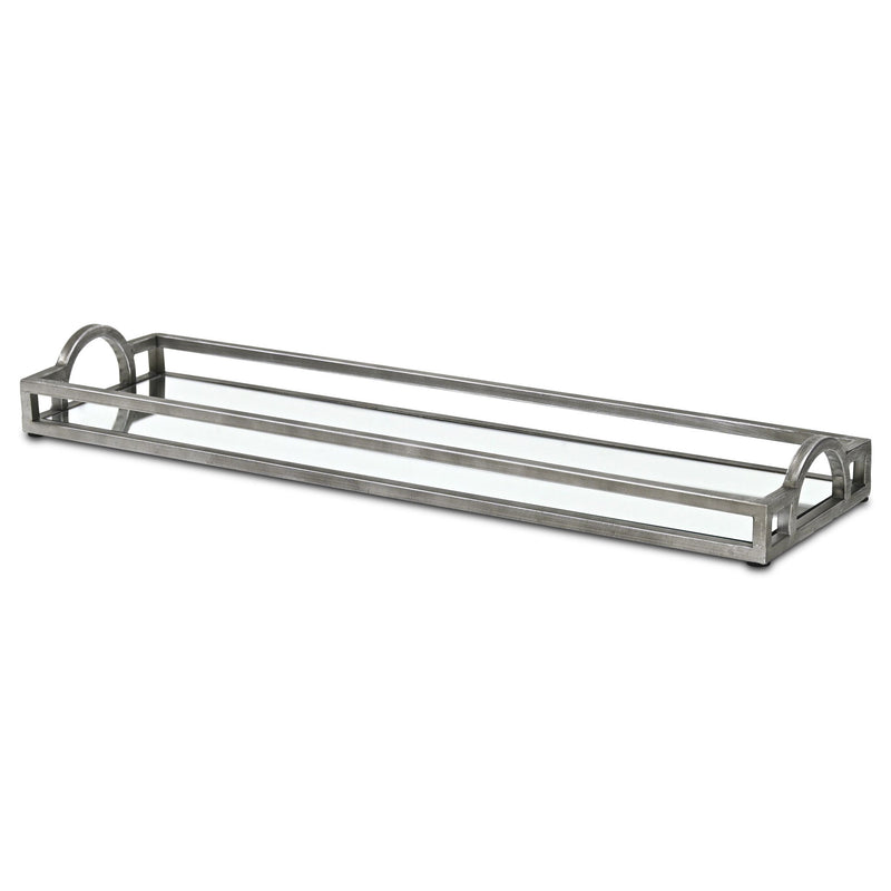24" Mirrored Glass Handmade Vanity Tray With Handles - Silver