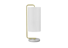 Load image into Gallery viewer, Marble Round Arched Table Lamp With Ivory Drum Shade - Gold And White
