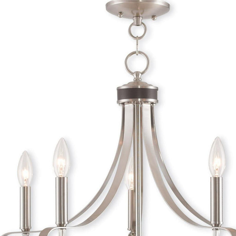 27'' Five Light Dimmable Chandelier With Shades - Nickel