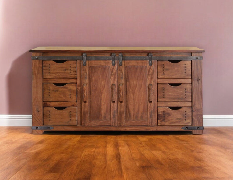 Solid Enclosed Storage Distressed TV Stand - Brown