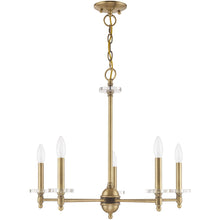 Load image into Gallery viewer, Five Light Metal Dimmable Chandelier With Shades - Antiqued Brass / Clear
