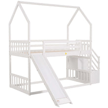 Load image into Gallery viewer, Twin over Twin House Bunk Bed with Convertible Slide,Storage Staircase,White
