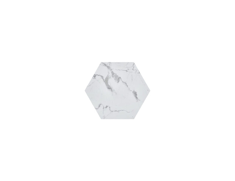 35" Faux Marble Hexagon Drum Coffee Table - White And Gold