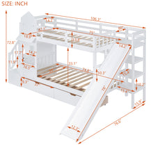 Load image into Gallery viewer, Twin-Over-Twin Castle Style Bunk Bed with 2 Drawers 3 Shelves and Slide - White
