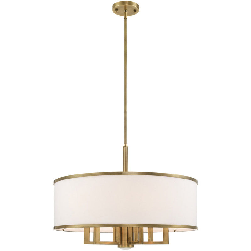 20" Seven Light Dimmable Chandelier With Shades - Antiqued Brass
