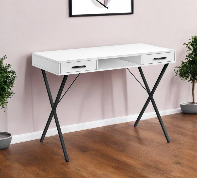 Computer Desk With Two Drawers - White And Black
