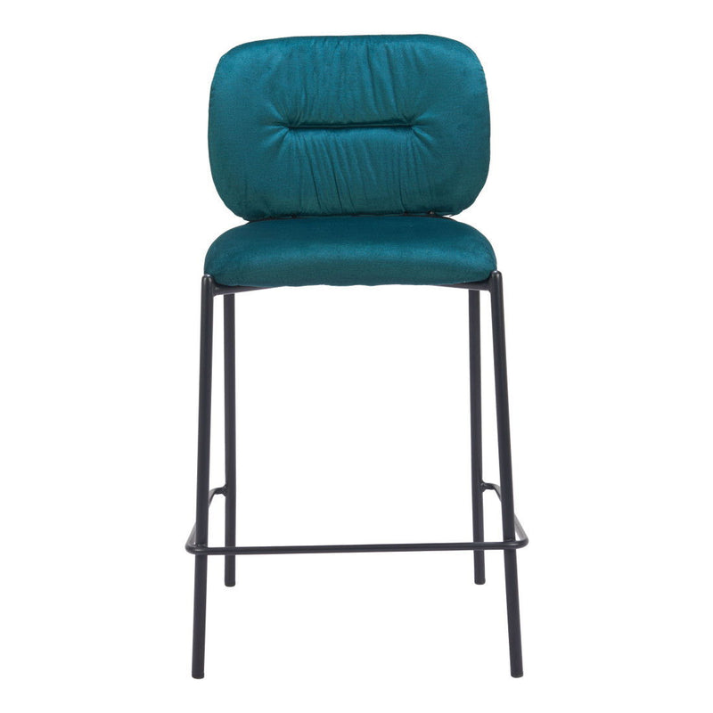 25" Velvet And Steel Counter Height Bar Chairs (Set of 2) - Black / Green