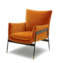 Load image into Gallery viewer, Velvet Solid Color Flared Arms Wingback Chair Metal Black Legs - Orange
