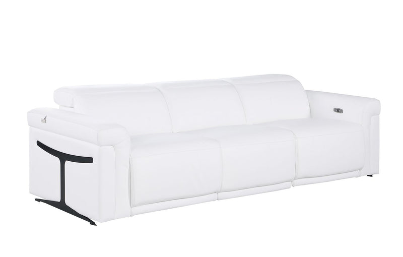 Top Grain Leather Reclining Metal USB Sofa (720432) - White