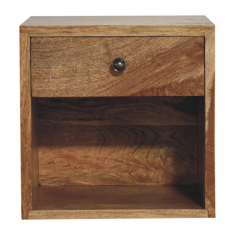 12" Modern Solid Wood Square One Drawer Floating Nightstand - Brown