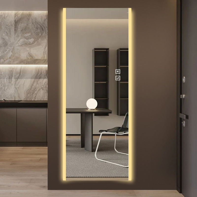 Round Lighted Frameless Full Length Hanging Mirror - Silver