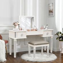 Load image into Gallery viewer, Mirrored Vanity Desk With Drawers And Stool, Flip Up Dressing Table Set For Makeup Room
