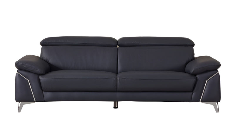 Italian Leather Sofa With Silver Legs - Blue