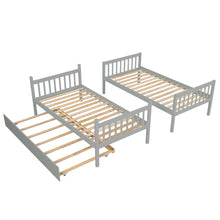 Load image into Gallery viewer, Twin Over Twin Bunk Beds with Trundle, Solid Wood Trundle Bed Frame with Safety Rail and Ladder, Kids/Teens Bedroom, Guest Room Furniture, Can Be converted into 2 Beds,Grey (Old Sku:W504S00027)
