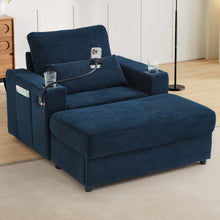 Load image into Gallery viewer, Modern Style Armchair Chaise Lounge Sofa Couch With Movable Storage Ottoman, USB Ports, Cup Holders, Phone Holder, Side Pockets
