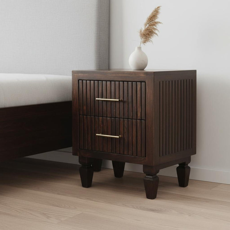 22" Solid Wood Round Two Drawer Nightstand - Mocha