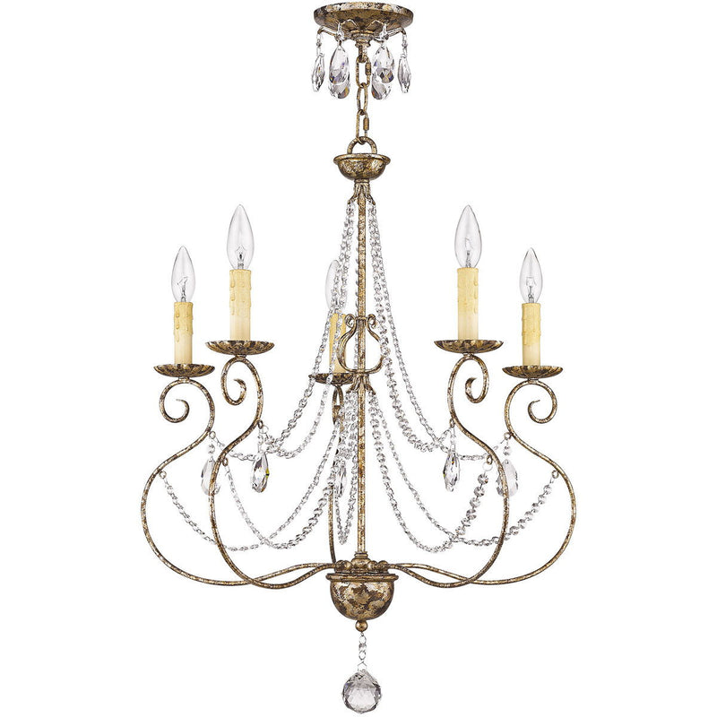 29" Five Light Metal Dimmable Chandelier With Shades - Bronze