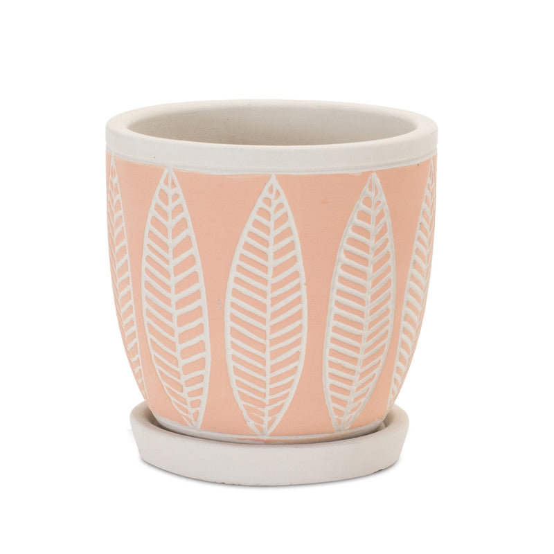 Leaf Round Pot Planters (Set of 2) (721449) - Pink / Beige