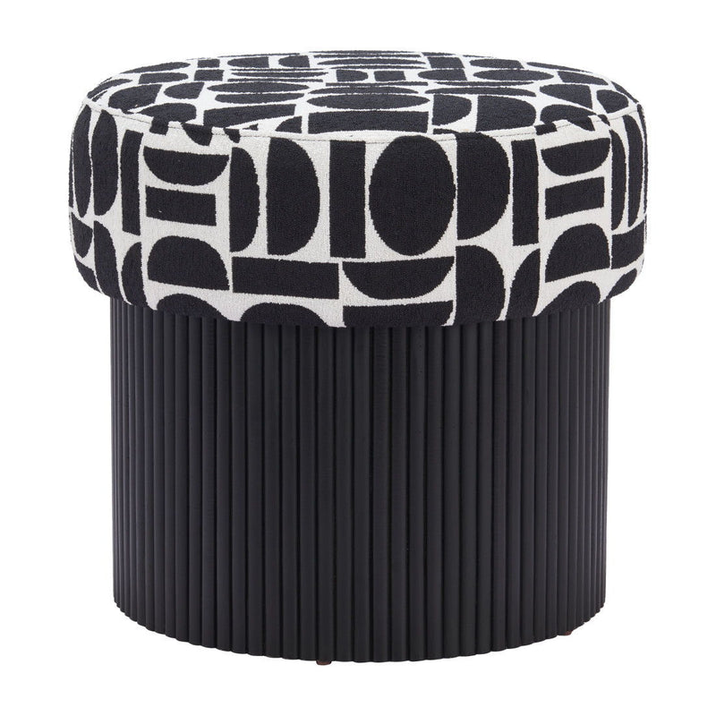 Fabric Round Ottoman - White / Black