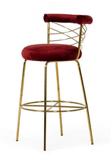 Load image into Gallery viewer, Velvet And Steel Low Back Bar Height Bar Chair - Red / Gold

