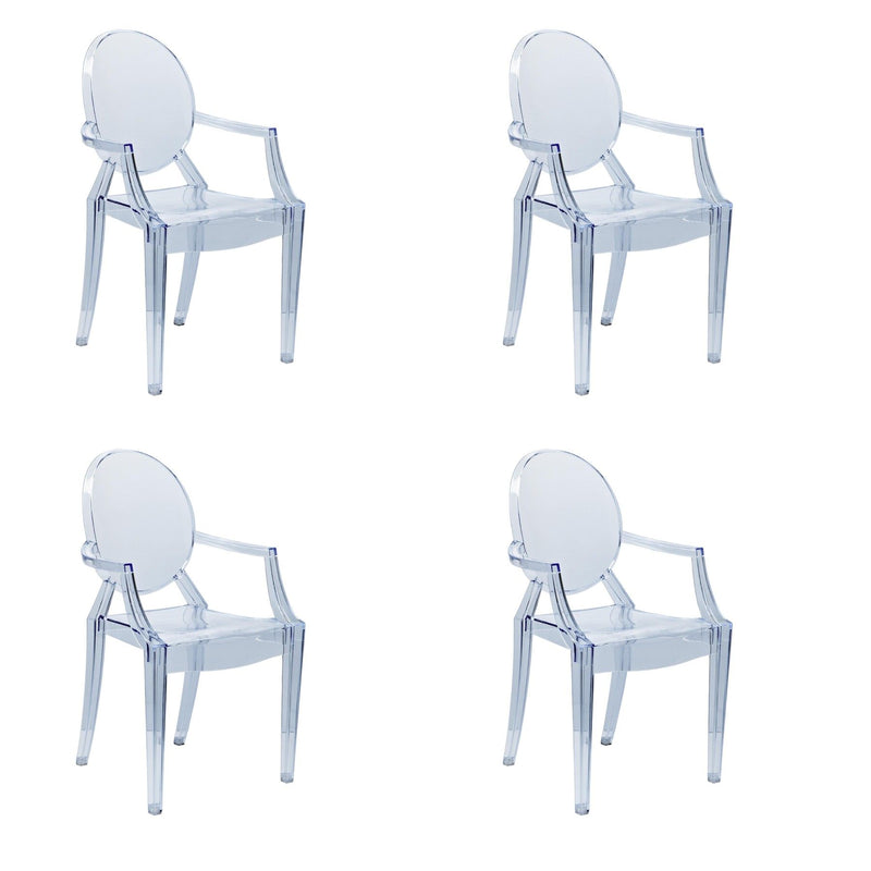 Heavy Duty Plastic King Louis Back Dining Arm Chairs (Set of 4) - Clear