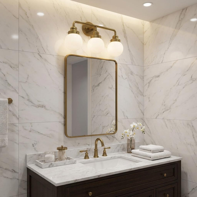 Metal And Glass Vanity Flush Mounted Sconce - Brass And White