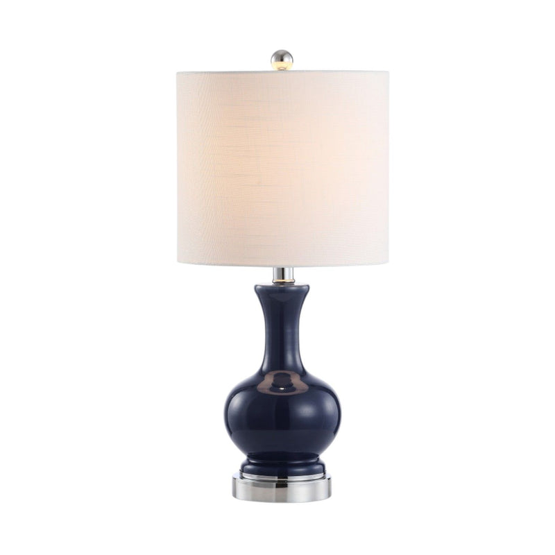 Gourd Bedside Lamps With Drum Shades (Set of 2) - Navy Blue / Silver / White
