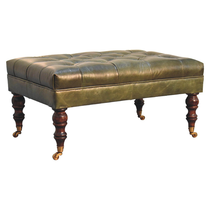 Leather Round Footstool (723466) - Brown