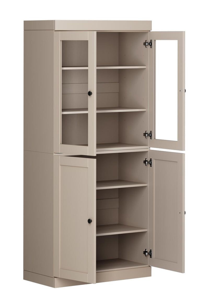 Solid Wood Adjustable Six Tier Library Bookcase With Four Doors (751526) - Beige