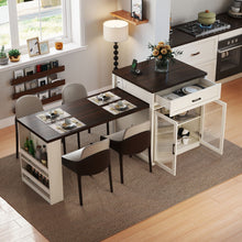 Load image into Gallery viewer, Extendable Kitchen Island With Slide Out Table And Storage Racks For 2 - 6 Person, Power Outlet, Bar, Prep Station - Creamy White / Walnut
