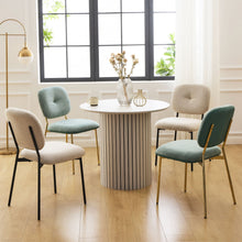 Load image into Gallery viewer, Modern 4 Person Dining Set With Bamboo &amp; Table And Turquoise &amp; Chairs Metal Legs, Space Saving Design - White
