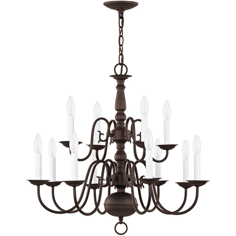 23" Twelve Light Dimmable Chandelier With Shades - Bronze